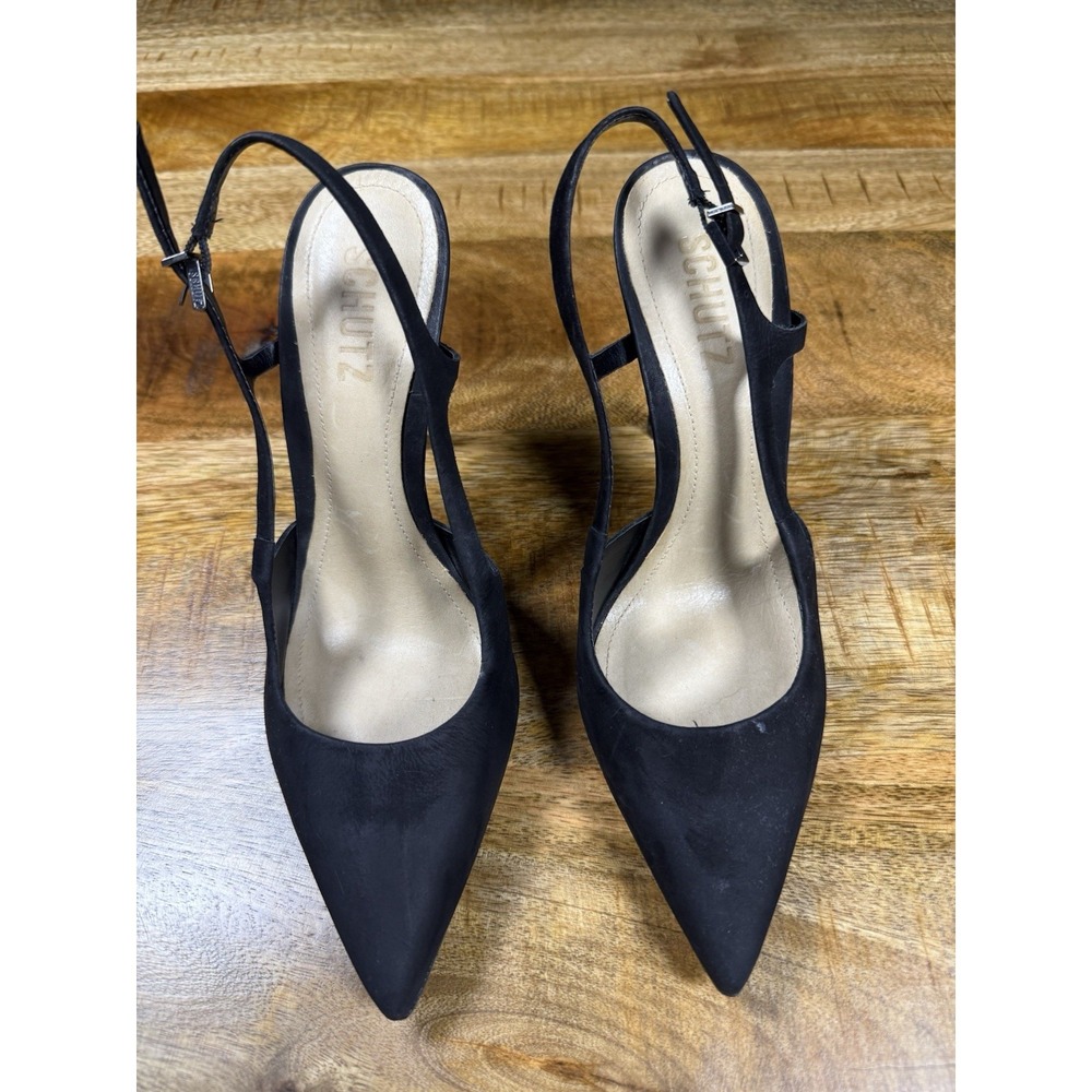 Schutz Boris Black Slingback High Heels Nubuck Leather/Suede 6.5